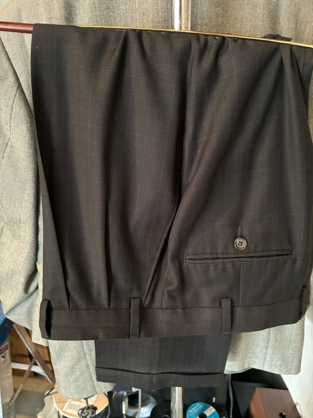 Ralph Lauren Black Subtle Windowpane Wool Suit Trousers
36W 29L